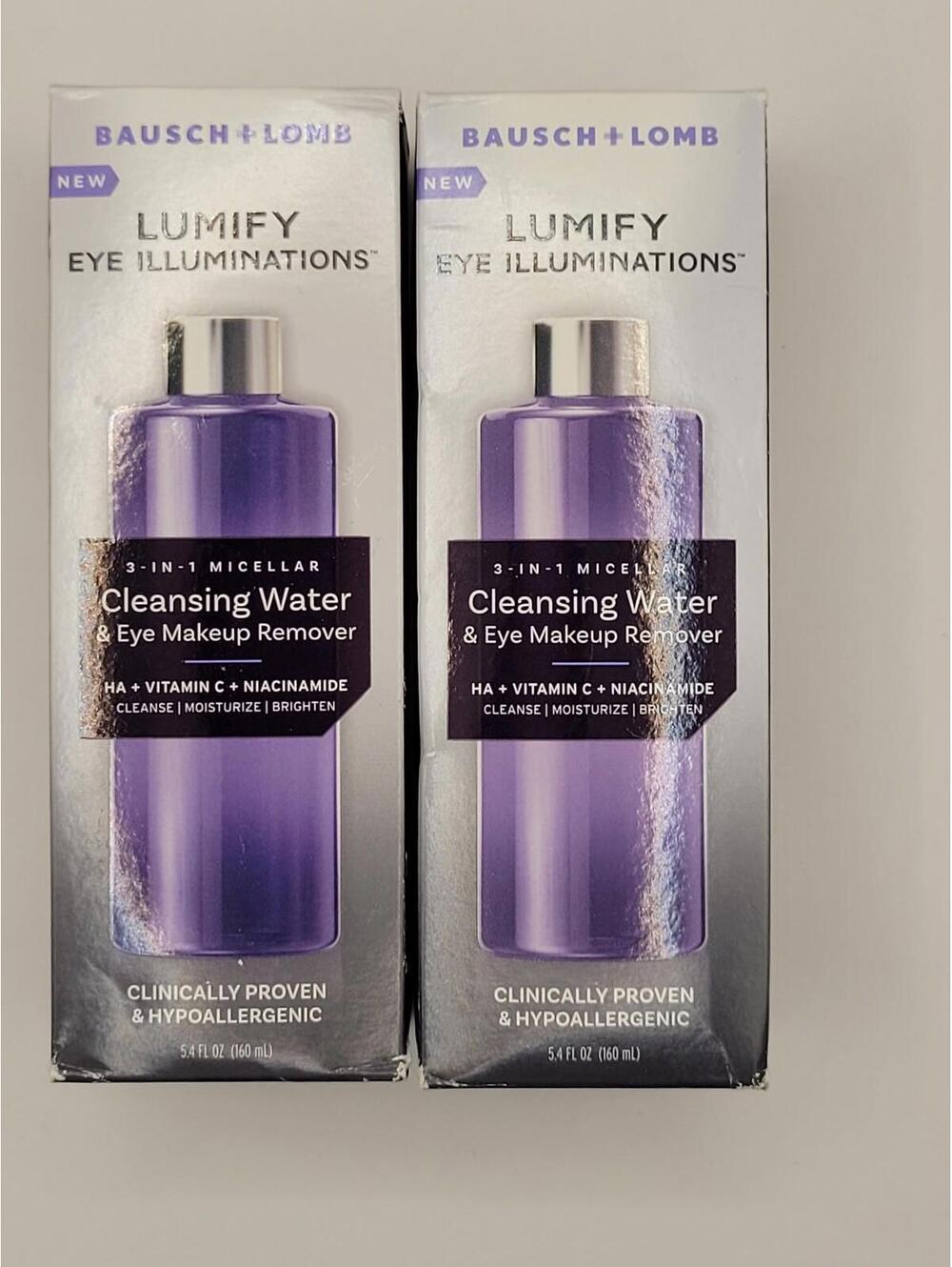 Bausch + Lomb Lumify Eye Illuminations Cleansing Water & Makeup Remover 2 Pk-NEW